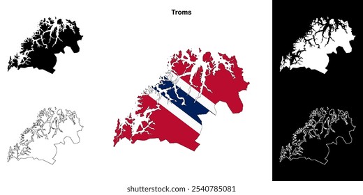 Troms county outline map set