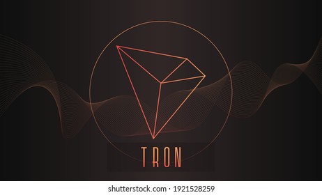 Tron cryptocurrency colorful gradient logo on dark background with thin line wave.