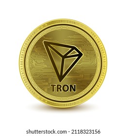 TRON (TRX) coin isolated on white background. Cryptocurrency blockchain (crypto currency) digital currency, alternative currency. 3D Vector illustration. Symbol of business modern gold, money. 