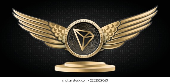 Banner de la ilustración del vector de la criptografía Tron (TRX). Fondo de tecnología criptodivisa basada en Blockchain. 