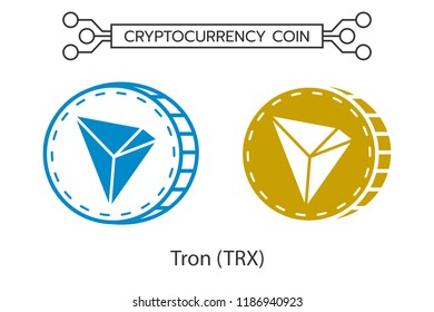 Tron (TRX) cryptocurrency coin line and flat art. icon of virtual currency. Symbol of digital money