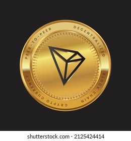 Tron (TRX)crypto currency token logo en el diseño de la moneda de oro con temática negra. ilustración vectorial para símbolos criptodivisa, iconos, banner, afiche, proyectos financieros.