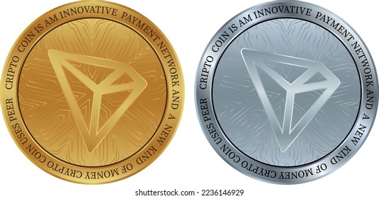 tron Virtual Currency Logo. Vektorgrafiken. 3D-Illustrationen.