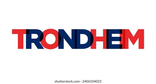 Trondheim in the Norway emblem for print and web. Design features geometric style, vector illustration with bold typography in modern font. Graphic slogan lettering isolated on white background.
