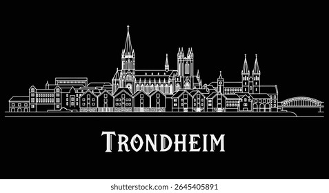 Trondheim with Norway Skyline Vector Outline.