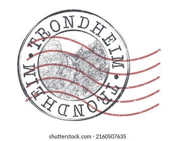 Trondheim, Norway Stamp Map Postal. Silhouette Seal Roads and Streets. Passport Round Design. Vector Icon. Design Retro Travel National Symbol.
