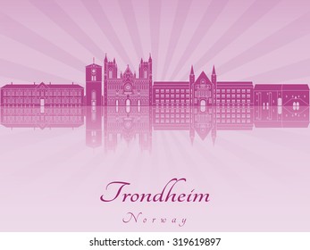 Trondheim skyline in purple radiant orchid in editable vector file