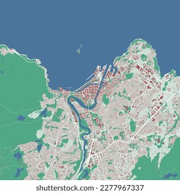 Trondheim vector map. Detailed map of Trondheim city administrative area. Cityscape panorama. Royalty free vector illustration. Outline map with buildings, water, forest. Tourist decorative road map.