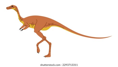 Troodon T-rex orange isolated cartoon dinosaur character. Vector theropod extinct baby raptor prehistoric animal. Cute dino T-rex hunter