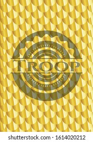 Troop golden emblem. Scales pattern. Vector Illustration. Detailed.