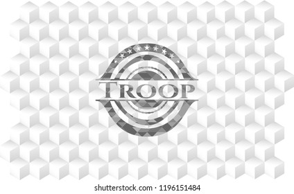 Troop grey emblem. Vintage with geometric cube white background