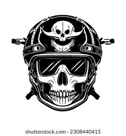 A troop helmet with a mix of pirate and modern themes. Skull helmet design vector