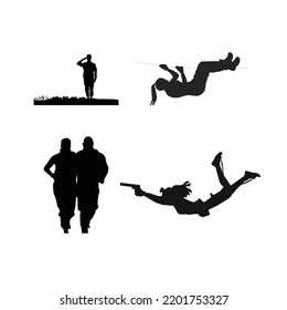 A troop of soldiers silhouette vector, simple designed military man in black and white, warrior in the war.