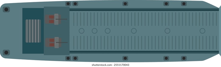 Vista superior del transporte de tropas. Ilustración de una nave de desembarco de la era de la Segunda Guerra Mundial. Ilustración vectorial aislada.
