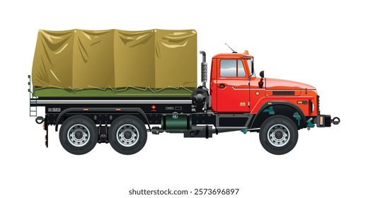 Troop truck medium carrier Semi truck military vehicle 3D vector illustration