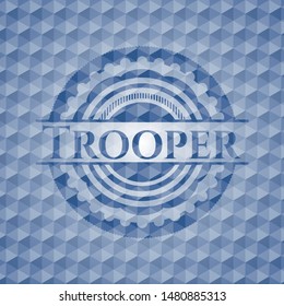 Trooper blue badge with geometric pattern background. Vector Illustration. Detailed.