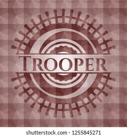 Trooper red emblem or badge with geometric pattern background. Seamless.