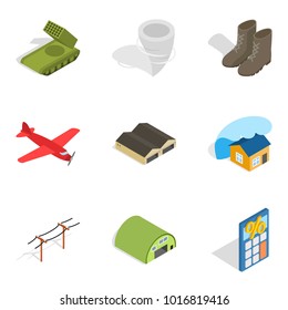 Troops icons set. Isometric set of 9 troops vector icons for web isolated on white background