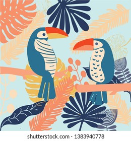 tropcal birds Toucan colourful and bright vector 