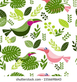 tropcal birds Toucan colourful and bright vector illustration