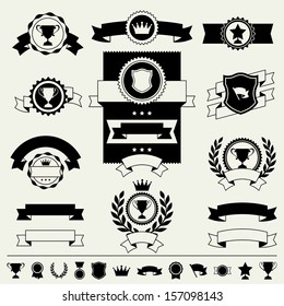 Trophies and awards banners, ribbons and labels.