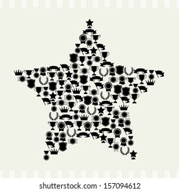 Trophies and awards icons in the form of star.