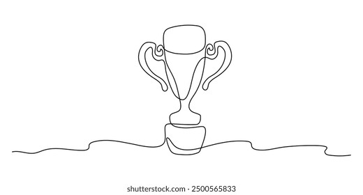 Trophies line. One line drawing of trophy isolated on transparent background. Cup of the winner of the competition vector style minimalism
