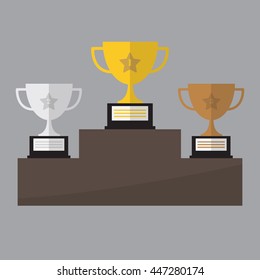 trophies on the podium flat design vector illustration can be use as icon, background or presentation 