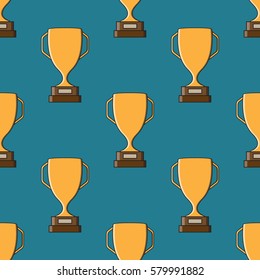 Trophies pattern. Repeated illustration of cups, trophies.