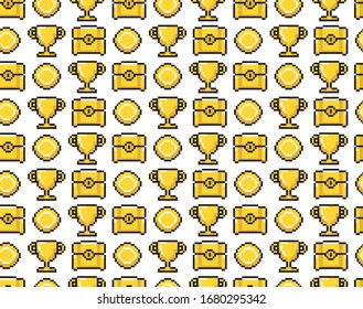 trophies pixel seamless pattern inspired by old video games, 1990, 1980, 8bit