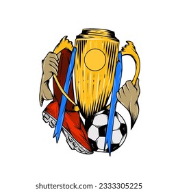 trophies, shoes and balls, football champions illustration design, suitable for tshirt and other merchandise