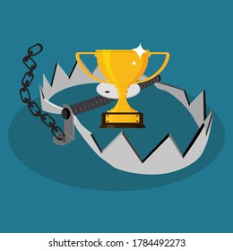 Trophies and traps. Rewarding concepts. Deception. vector illustration