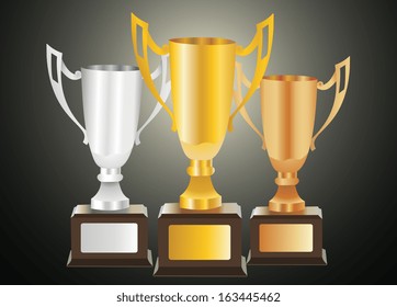 trophies-gold silver and bronze