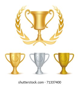 trophies-gold silver and bronze