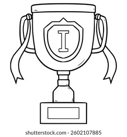 trophy for 1st or winner illustration hand drawn outline vector
