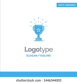 Trophy, Achievement, Award, Business, Prize, Win, Winner Blue Solid Logo Template. Place for Tagline