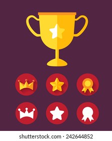trophy achievement game icon set vector