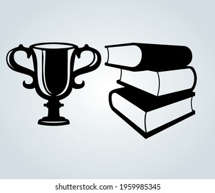 trophy and amount of books to study