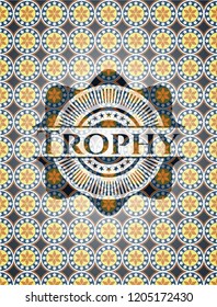 Trophy arabic badge background. Arabesque decoration.
