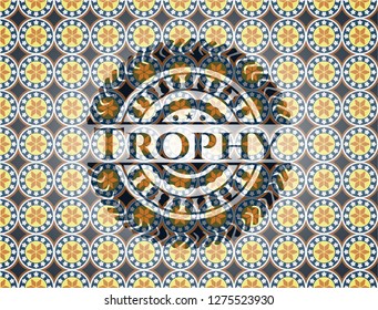 Trophy arabic badge background. Arabesque decoration.