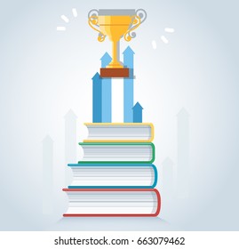 Trophy and arrow icon on books icon design vector illustration, education concepts