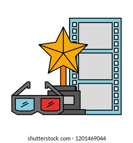 trophy award 3d glasses and strip film cinema movie