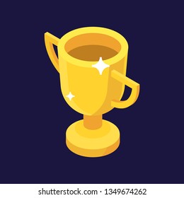 Trophy or award for champion, isometric vector illustration. Isolated on white background. Cup icon, winner and competition