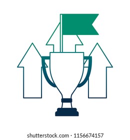 trophy award cup with arrows up and flag