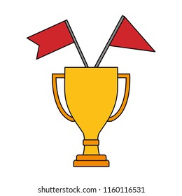trophy award cup with flags isolated icon