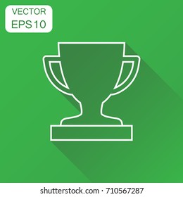 Trophy award cup icon. Business concept winner trophy pictogram. Vector illustration on green background with long shadow.