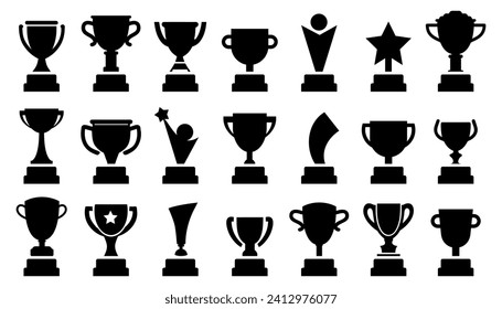 Trophy award cup icons collection in black. Contest and competition award symbol. Trophy cup icons, trophy cup award in flat style