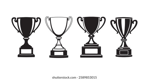 Trophy award cup icons collection in black. Contest and competition award symbol. Trophy cup icons, trophy cup award in flat style