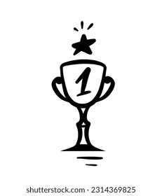 Trophy award, doodle bowl icon. Winner solid trophy icon symbol in flat style. Vector illustration. Winner, success concept.