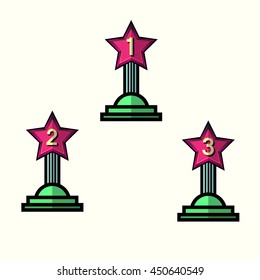Trophy award First, second and third winner flat design icon sets. Vector illustration.